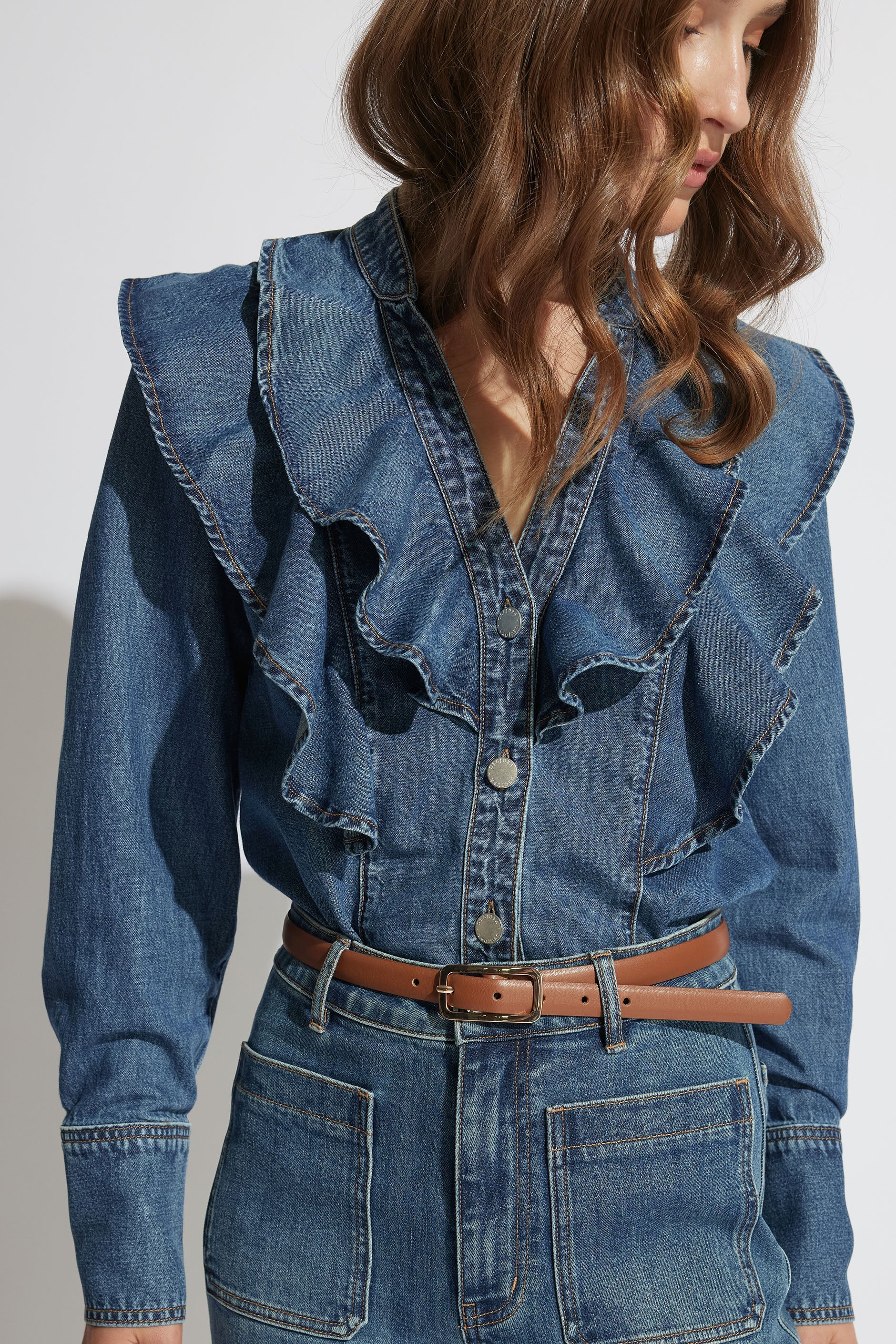 Cecilia Ruffle Denim Blouse - Image 2