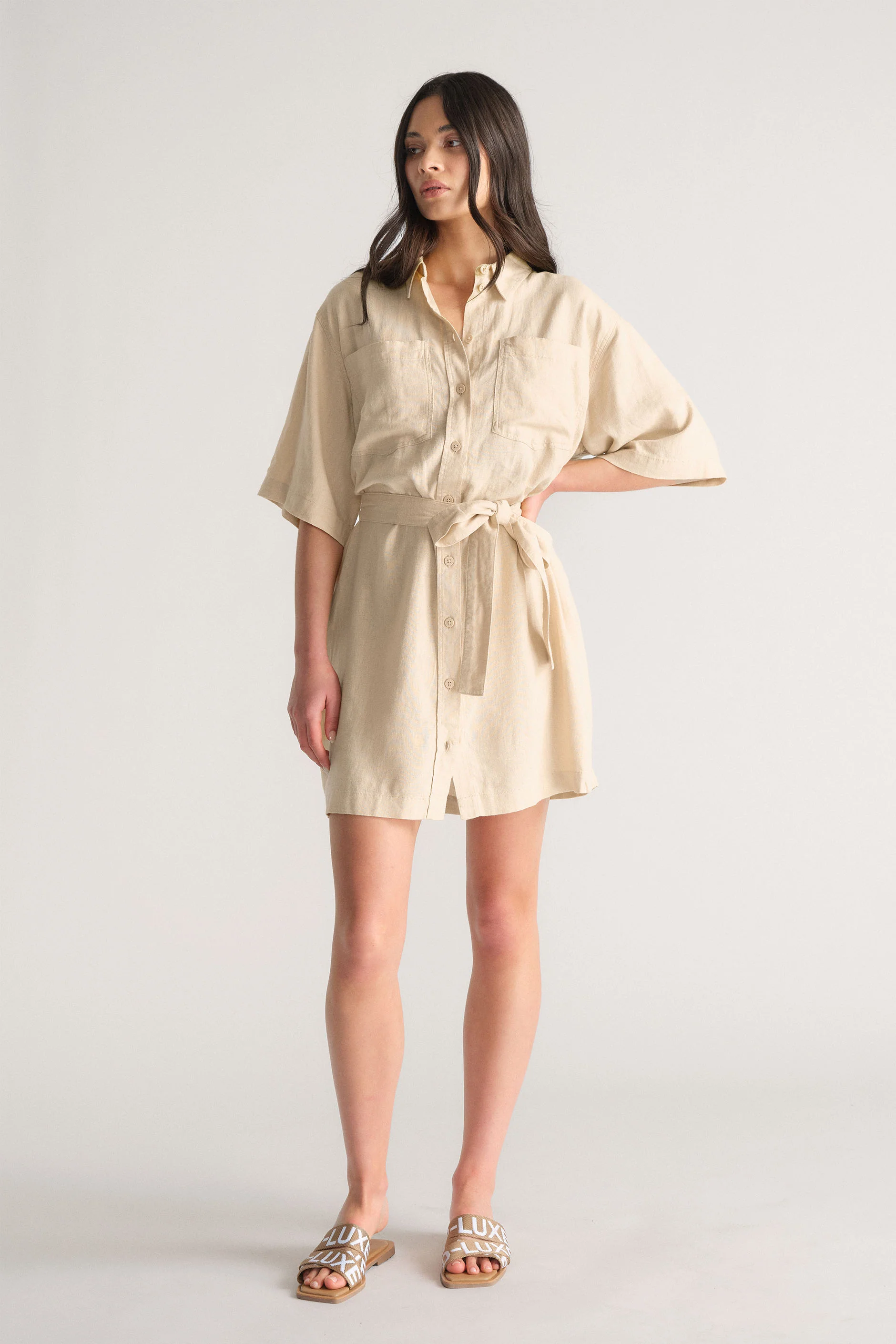 D-Luxe Linen Blend Short Dress