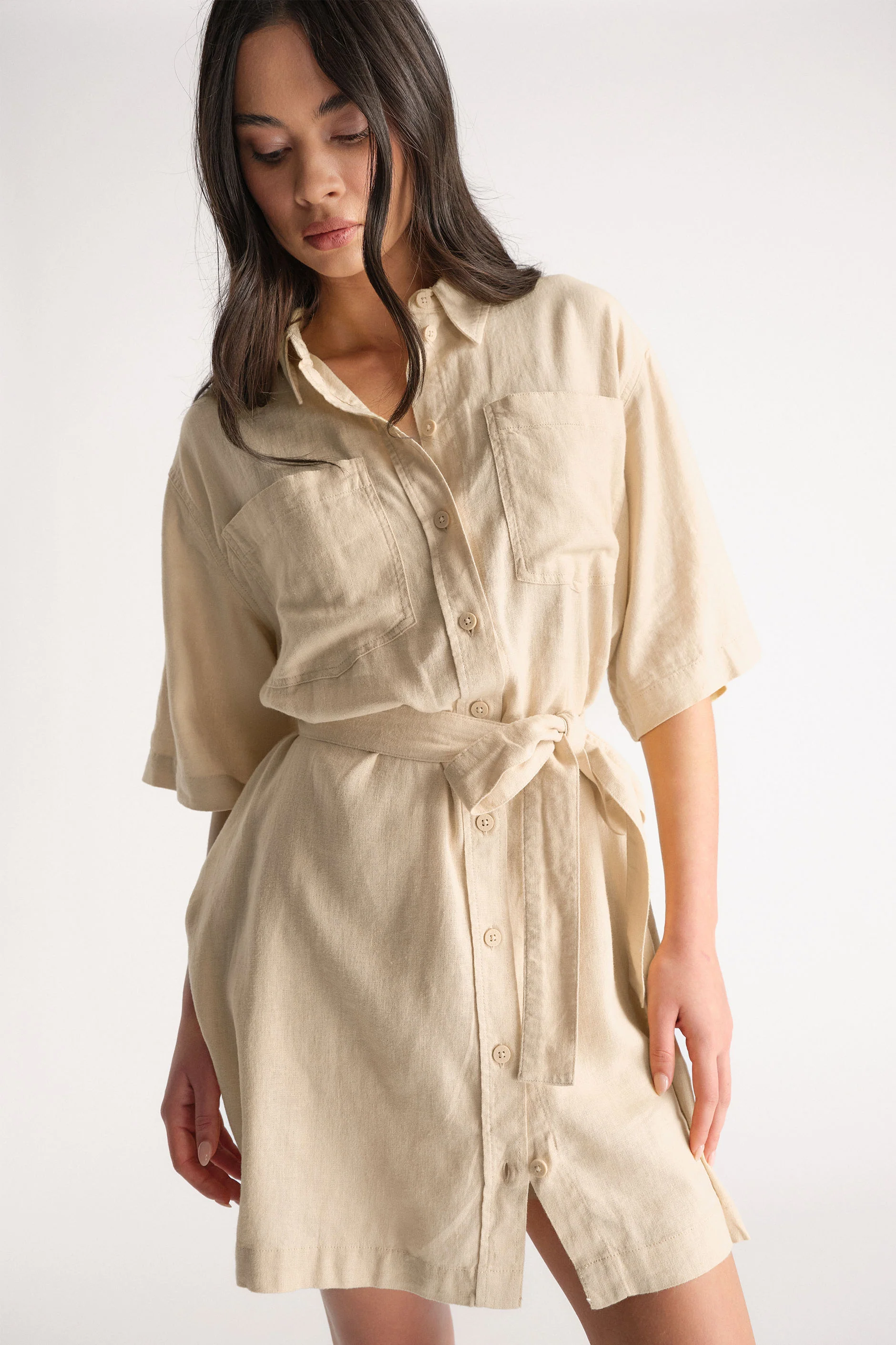 D-Luxe Linen Blend Short Dress - Image 2