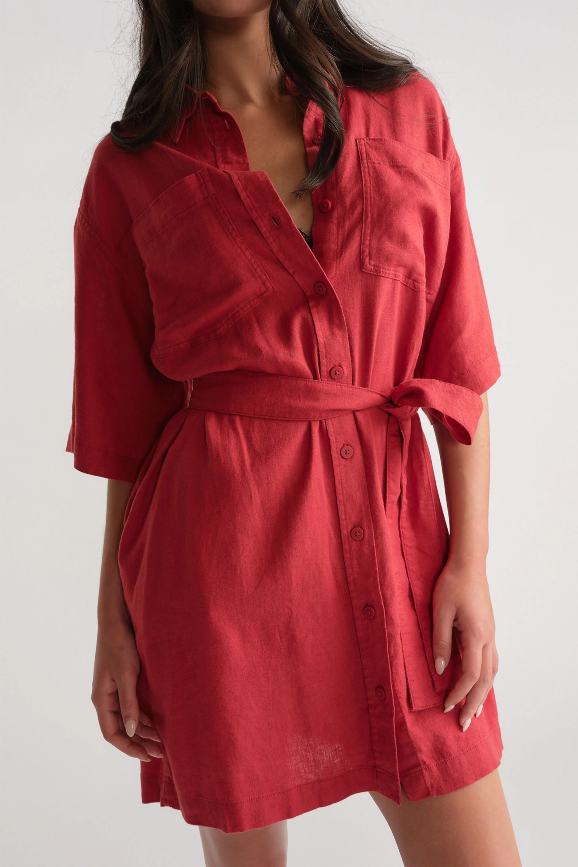 D-Luxe Linen Blend Short Dress - Image 2