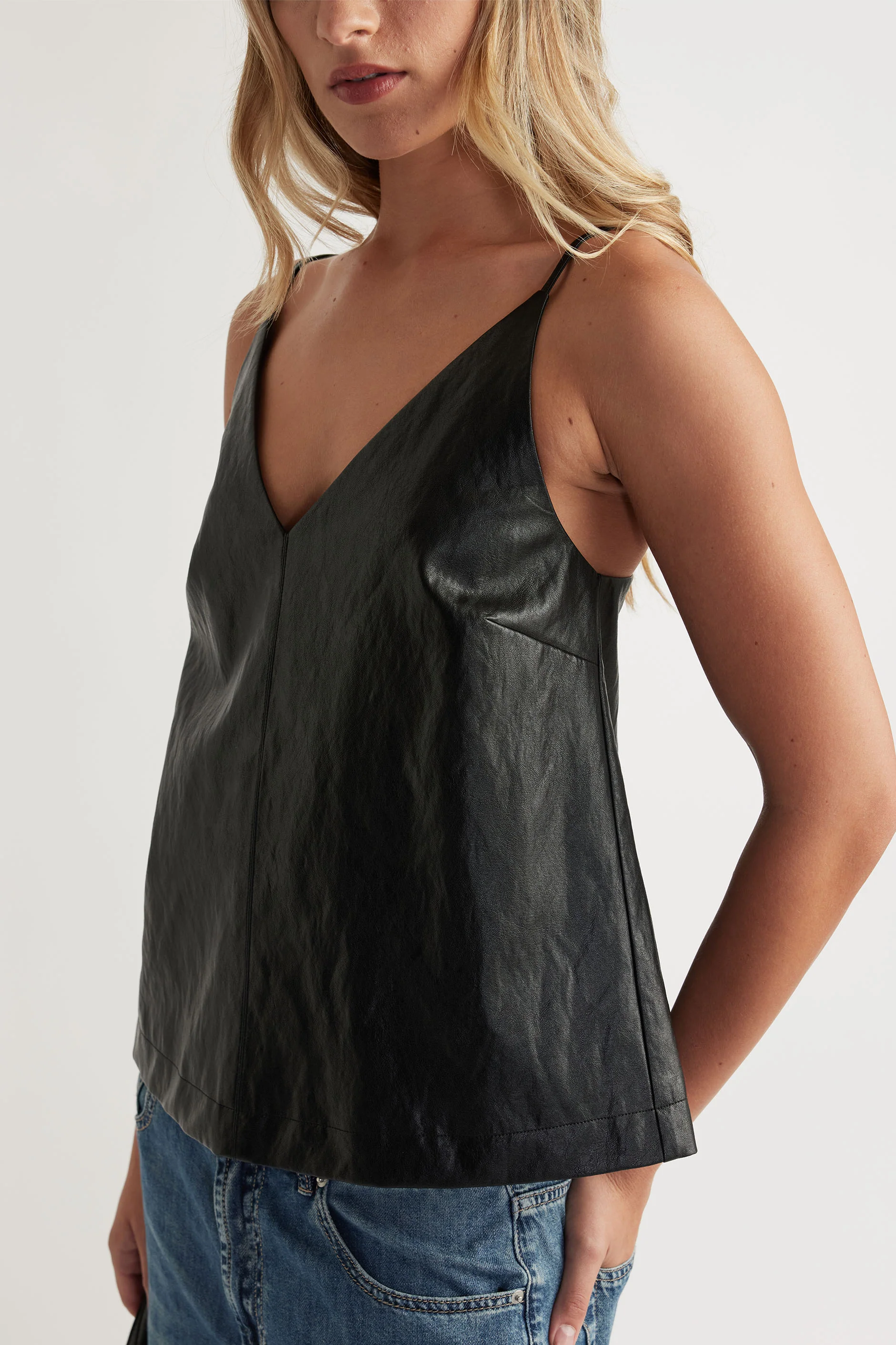Deep V Faux Leather Cami - Image 2